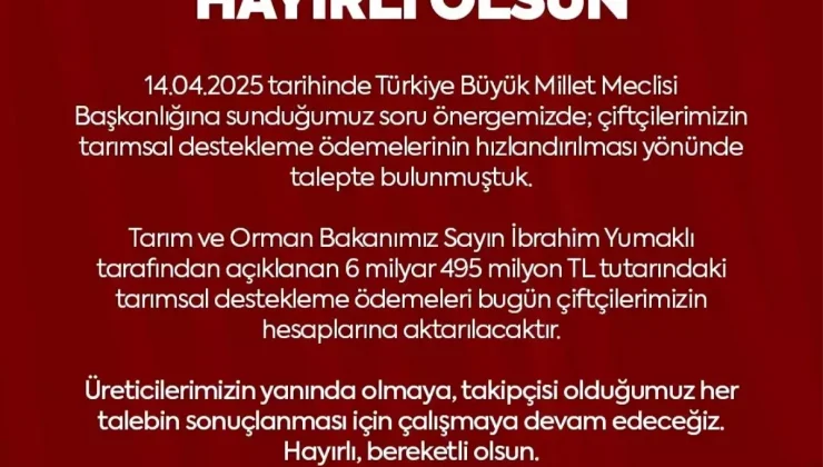 MHP’li Baki Ersoy’dan Çiftçilere Müjde: Zirai Don Mağduru 61 İl İçin Destek Ödemeleri Başlıyor